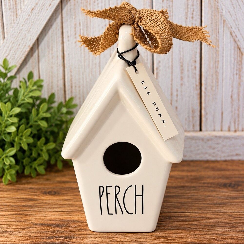 Rae Dunn PERCH White Ceramic Decorative Birdhouse Bird Design